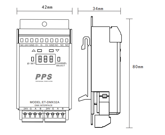 DMX512信號模塊尺寸圖